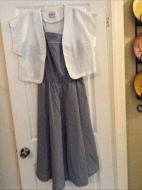 White Bolero with Navy Gingham Formal Dress by